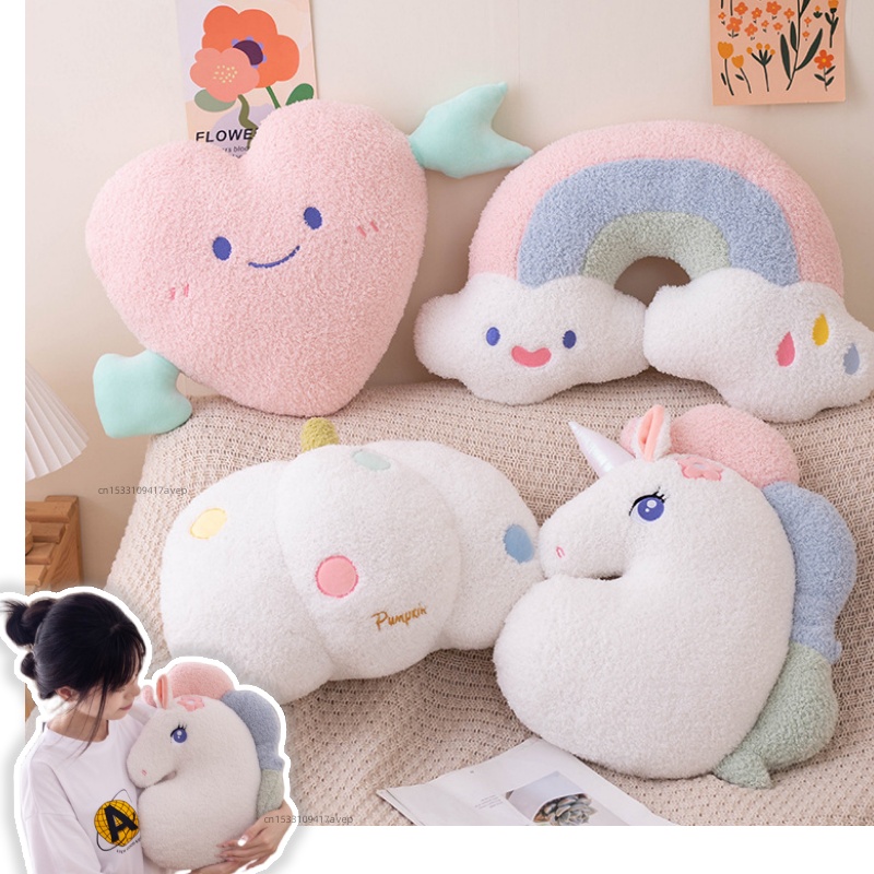 Unicorn Stuffed Toy - Zacht pluche regenboog glimlach roze hart