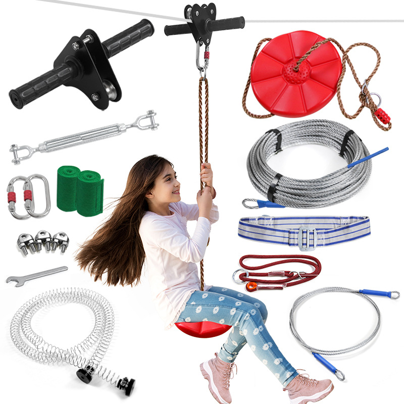 Kids Zip Toys - Zipline-set voor kinderen met schijfschommelzitje, zip-line